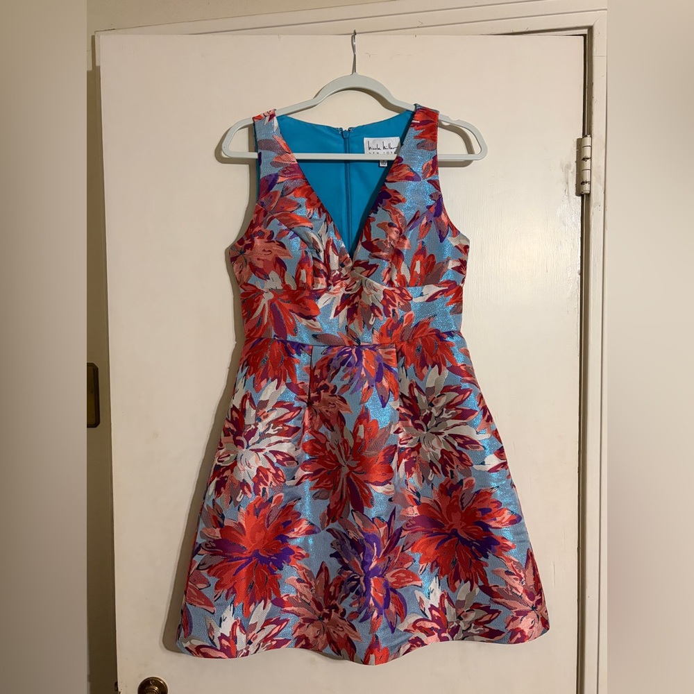 Nicole Miller Floral Fit-and-Flare V-Neck Party Dress!